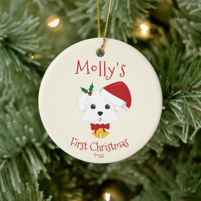 Your Dog's First Christmas - Cute Maltese Ceramic Ornament (Tree)