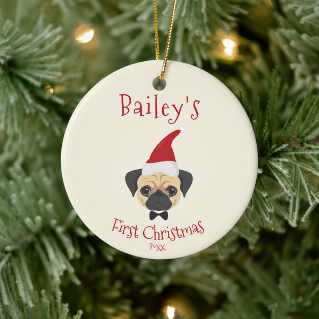 Your Dog's First Christmas - Cute Pug Ceramic Ornament (Tree)