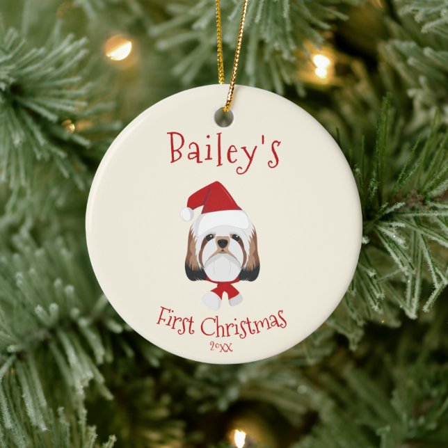 Your Dog's First Christmas - Cute Shih Tzu Ceramic Ornament (Tree)