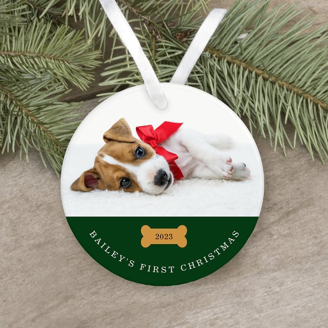 Your Dog's First Christmas | Green with Two Photos Ornament (This cute, green holiday ornament features two photos of your dog and is the perfect puppy keepsake)