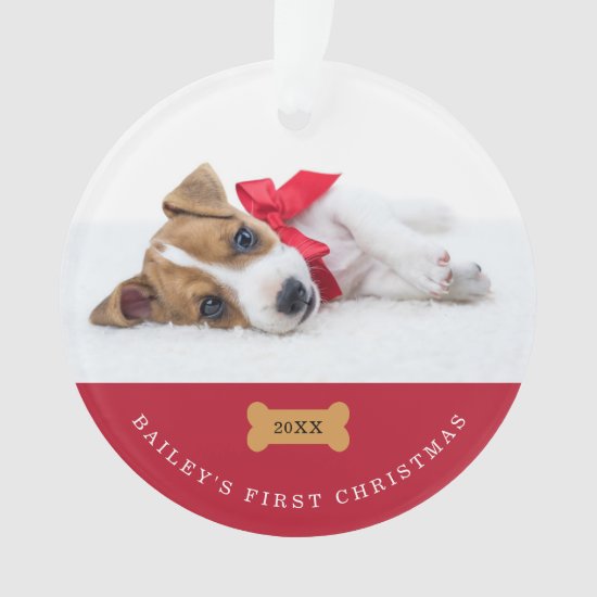 Your Dog's First Christmas | Red with Two Photos Ornament
