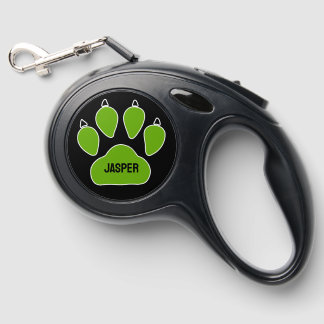 Your Dog's Name in a Green Paw Print Retractable Pet Leash