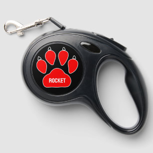 Your Dog's Name in a Red Paw Print Retractable Pet Leash