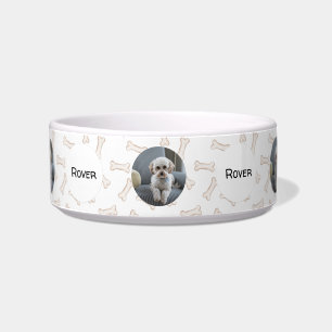 Your Dog's Photo and Name Dog Bone Frame Pet Bowl