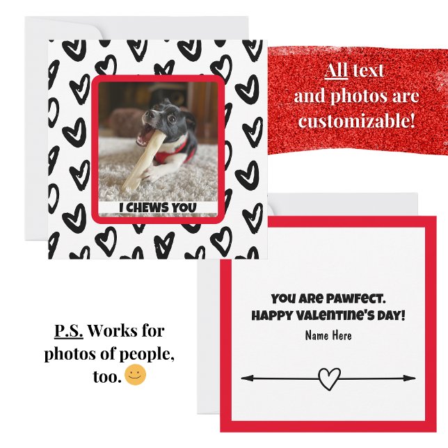 Your Dog's Photo Funny and Cute Note Card (Cute square custom photo and text card with hearts is the perfect all-occasion card to show love.)