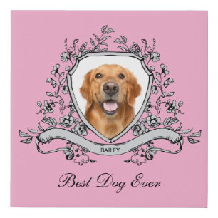 Your Dog's Photo in a Floral Crest Best Dog Ever Faux Canvas Print