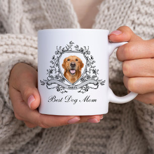 Your Dog's Photo in a Floral Crest Best Dog Mom Coffee Mug