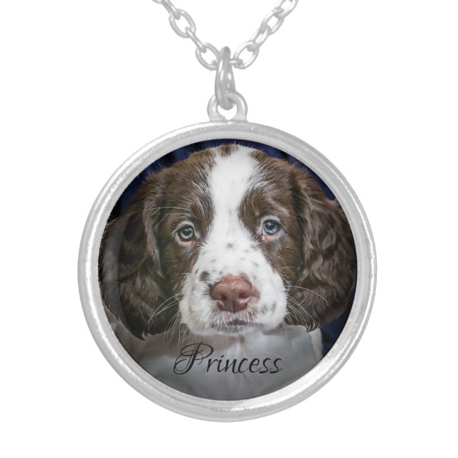 Your Dogs Photo with Name Silver Plated Necklace (Front)