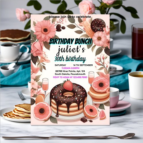 your Donut pancake adult pink Brunch 30th Birthday Invitation