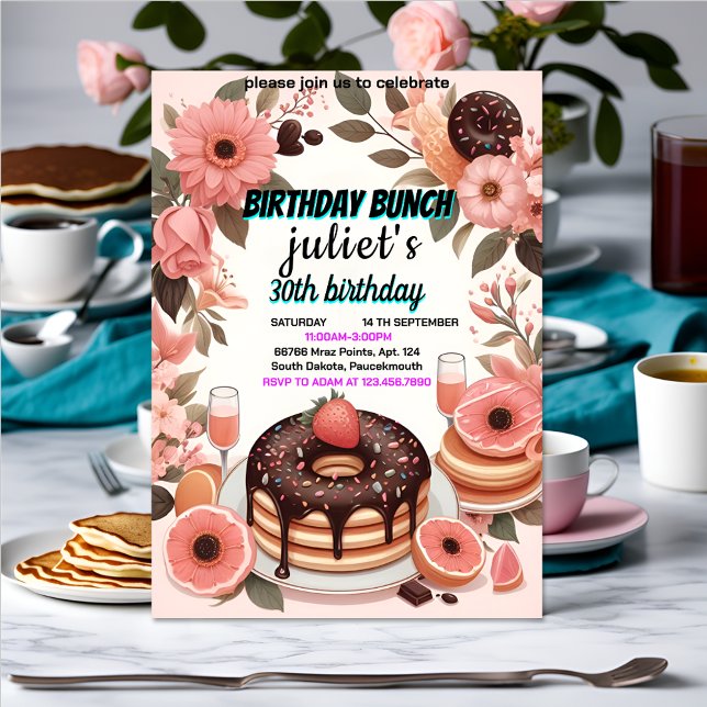 your Donut pancake adult pink Brunch 30th Birthday Invitation (Creator Uploaded)