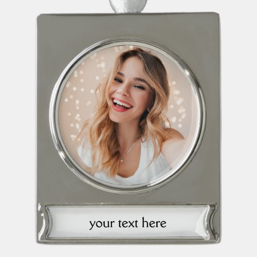 Your face on a birthday silver plated banner ornament