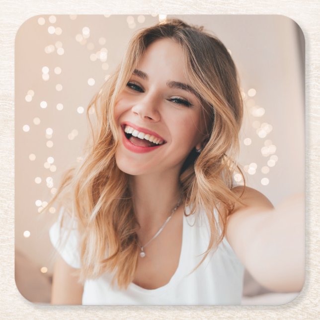 Your face on a birthday square paper coaster (Front)