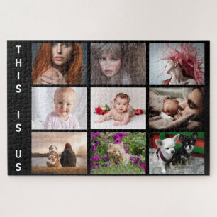 YOUR family and pets collage on black Jigsaw Puzzle