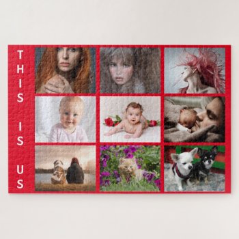 Your Family And Pets Collage On Red Jigsaw Puzzle by petcherishedangels at Zazzle