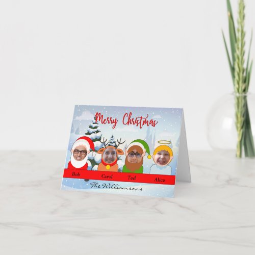 Your Family as Santa Reindeer Elf and Angel Photo Holiday Card