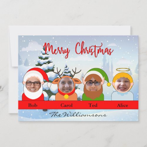 Your Family as Santa Reindeer Elf and Angel Photo Holiday Card