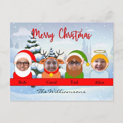 Your Family as Santa Reindeer Elf and Angel Photo Postcard