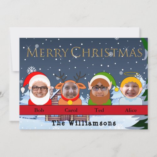 Your Family as Santa Reindeer Elf Plus Angel Photo Holiday Card