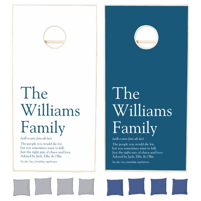 Your Family Definition Blue Fun Typographic Cornhole Set (Set)