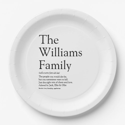 Your Family Definition Modern Black and White Paper Plates