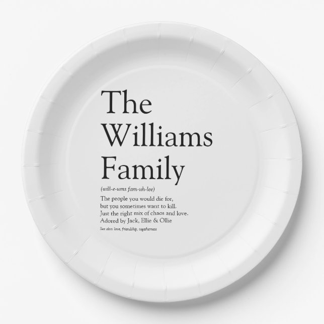 Your Family Definition Modern Black and White Paper Plates (Front)