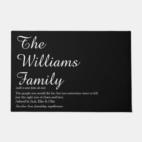 Your Family Definition Script Black and White Doormat