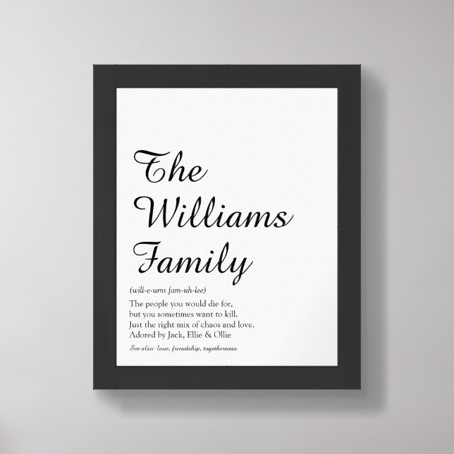 Your Family Definition Script Black and White Framed Art (Framed Front)