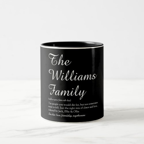 Your Family Definition Script Black and White Two_Tone Coffee Mug