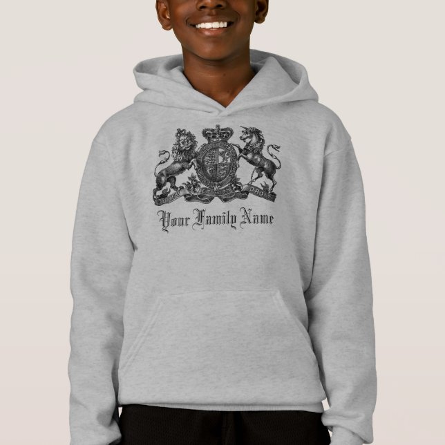 Your Family Name Customizable Crest Kids Hoodie (Front)