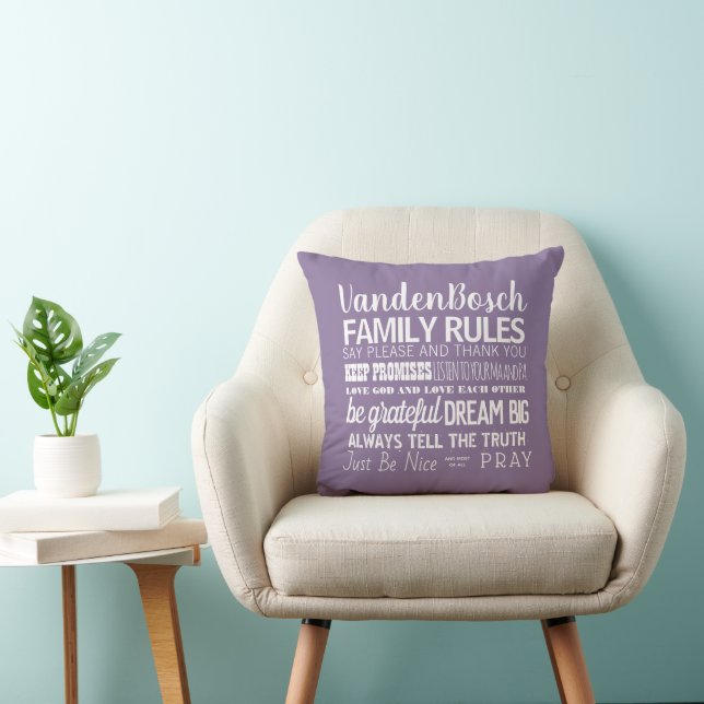 Your Family Name Family Rules & Established Date Throw Pillow (Chair)