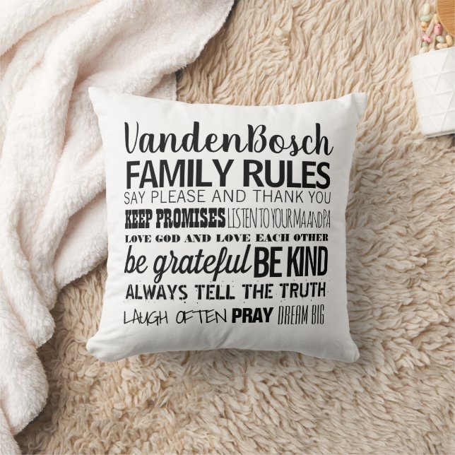 Your Family Name Family Rules & Established Date Throw Pillow (Blanket)