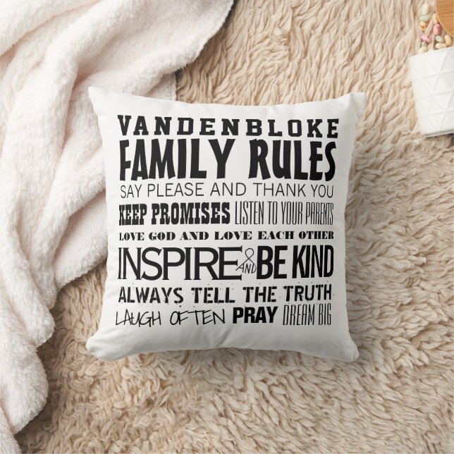 Your Family Name Family Rules & Established Date Throw Pillow (Blanket)
