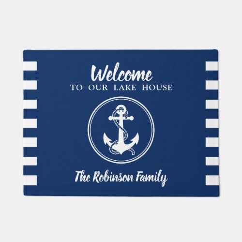 Your Family Name Lake House Anchor  Rope Doormat