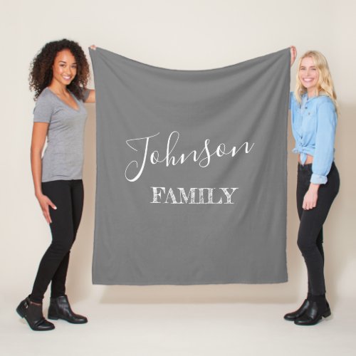 Your Family Name Modern Script Personalized Gray Fleece Blanket