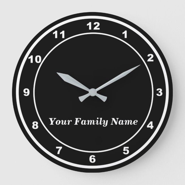 Your Family Name on Black Round Wall Clock (Front)