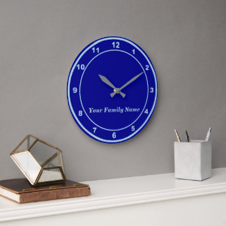 Your Family Name on Blue Round Wall Clock