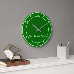 Your Family Name on Green Round Wall Clock