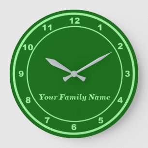 Your Family Name on Green Round Wall Clock