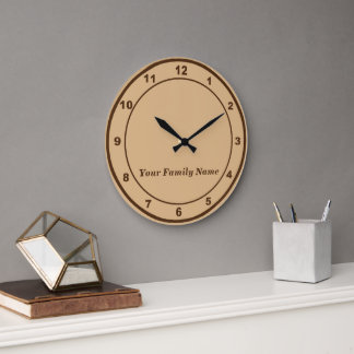 Your Family Name on Light Brown Round Wall Clock
