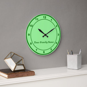 Your Family Name on Light Green Round Wall Clock