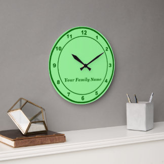 Your Family Name on Light Green Round Wall Clock