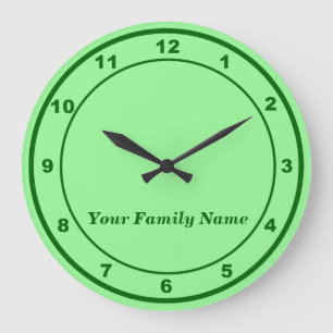 Your Family Name on Light Green Round Wall Clock