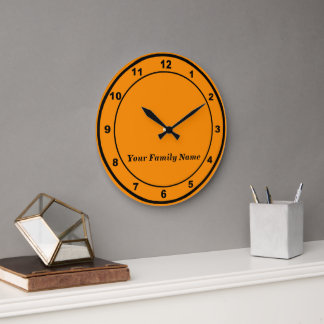 Your Family Name on Orange Round Wall Clock