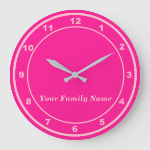 Your Family Name on Pink Round Wall Clock