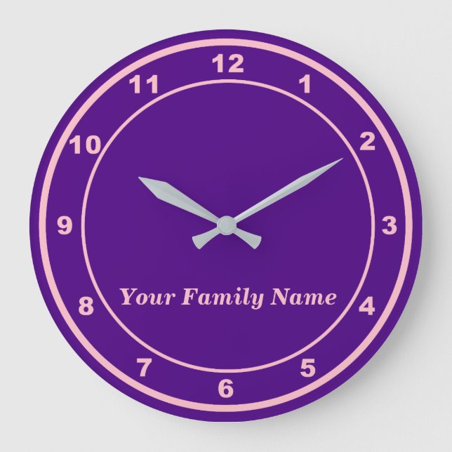 Your Family Name on Purple Round Wall Clock (Front)