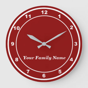 Your Family Name on Red Round Wall Clock