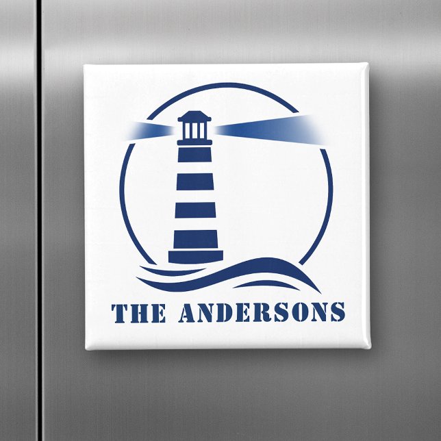 Your Family Name or Text Lighthouse Ocean Waves Magnet (Creator Uploaded)