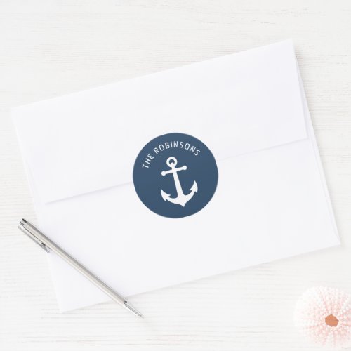 Your Family Name or Text Vintage Anchor Light Blue Classic Round Sticker