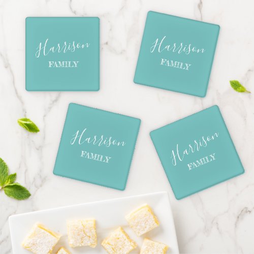 Your Family Name Personalized Sea Green Coaster Set