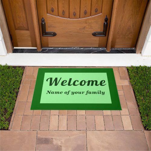 Your Family Name With Welcome on Green Doormat